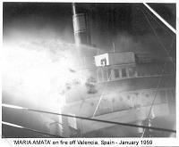  'MARIA AMATA' on fire off Valencia, Spain - January 1959